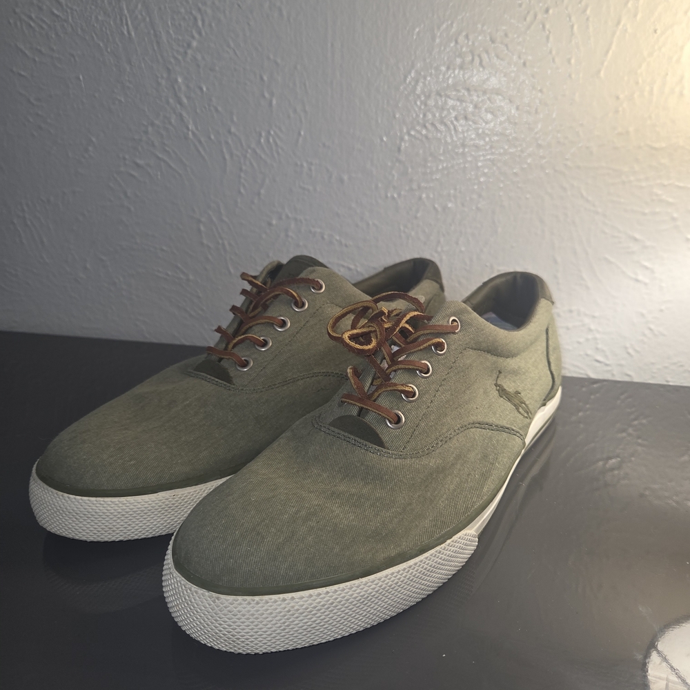 Polo by Ralph Lauren Green and White Sneakers with Suede Texture